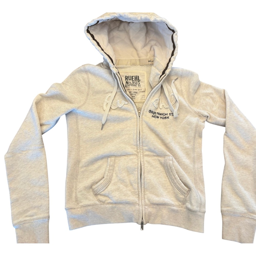 Ruehl No. 925 Greenwich St New York Full Zip Hoodie Oatmeal Heather Large